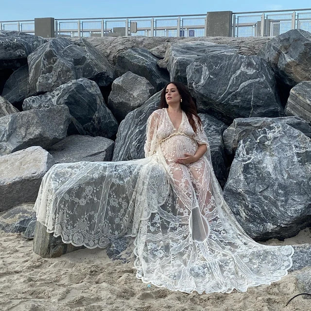 Lace Bohemian Maternity Dress With Cape