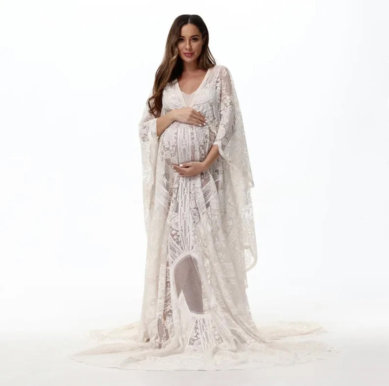 Lace Bohemian Maternity Dress With Cape