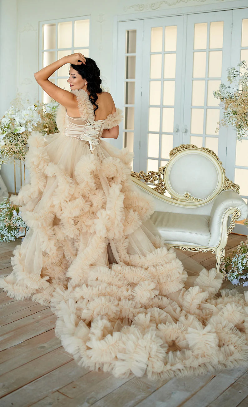 Fluffy Maternity Gown - Lots Of Ruffles