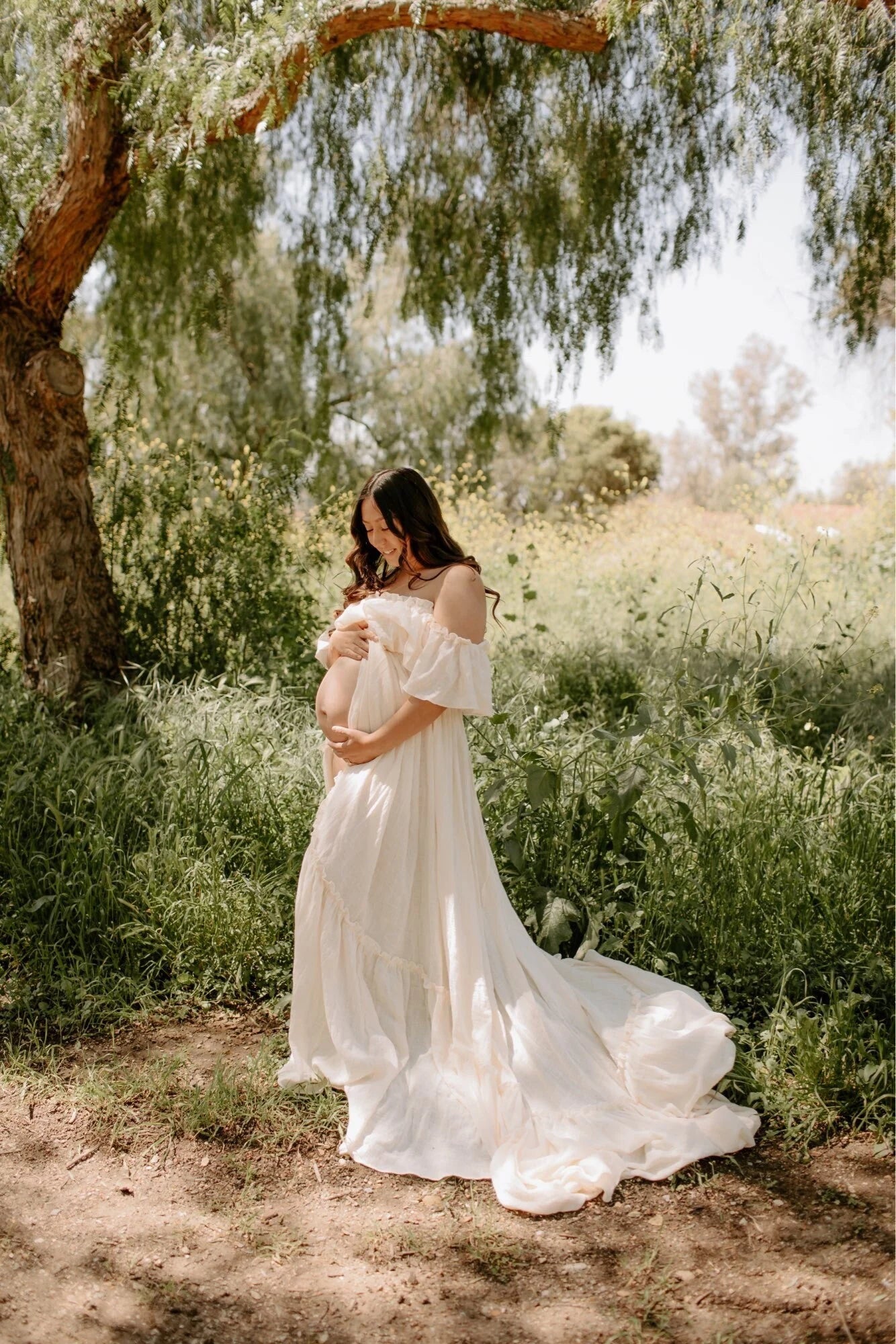 Boho Maternity Off The Shoulder Gown