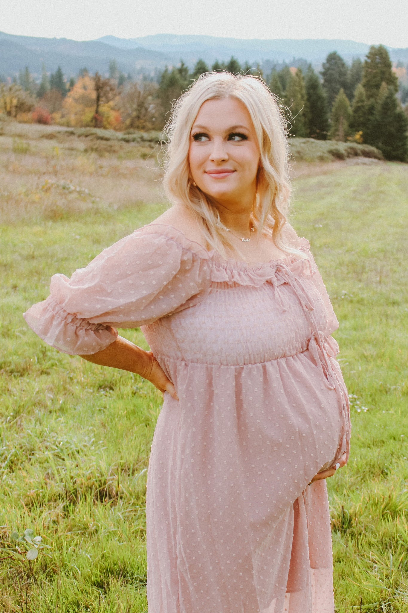 Off The Shoulder Maternity Gown - Frilly