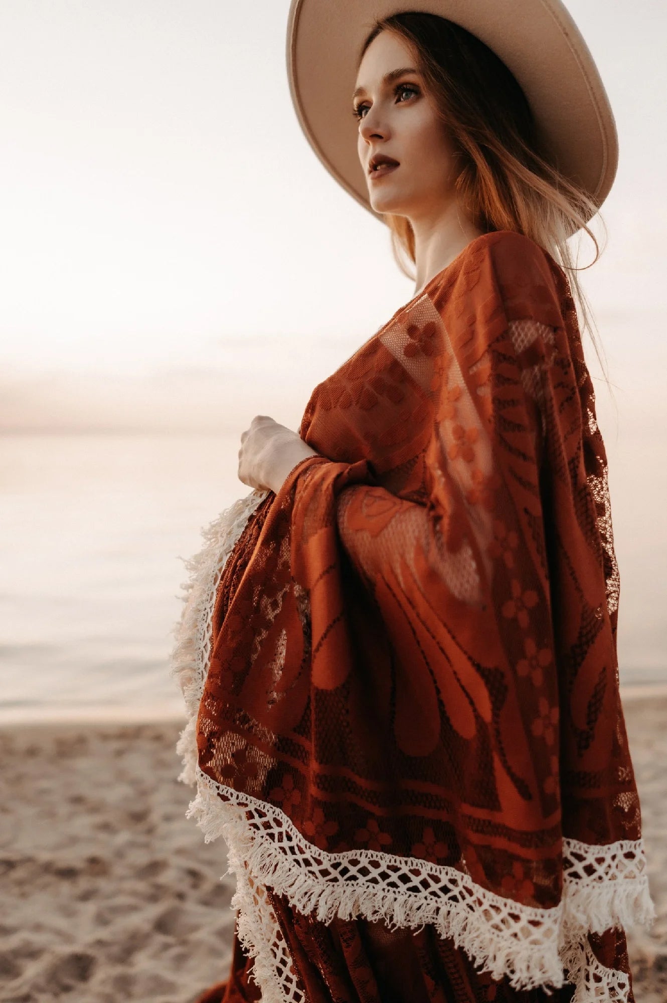 Boho Lace Rust Robe Maternity Gown