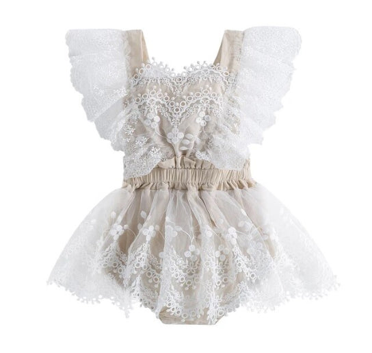 Girls lace romper - with bow back