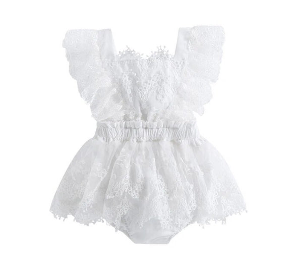 Girls lace romper - with bow back